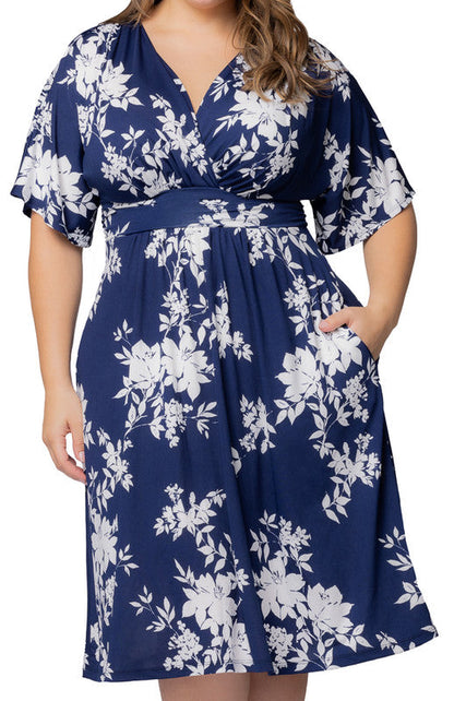 Dressbarn New | Navy Floral Print Gia Midi Dress - Plus