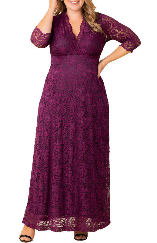 Dressbarn Premium | Berry Bliss Maria Lace Evening Gown - Plus