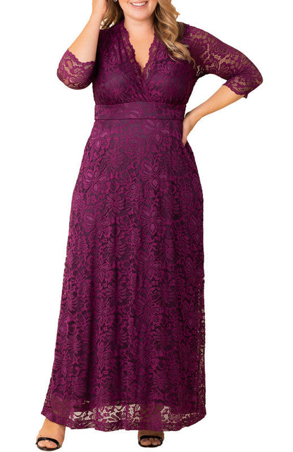 Dressbarn Premium | Berry Bliss Maria Lace Evening Gown - Plus