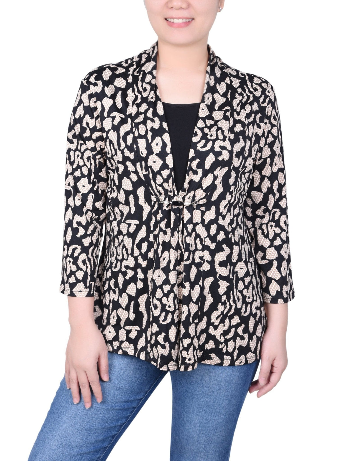 Dressbarn Premium | Puff Print 3/4 Sleeve Two-Fer Top - Petite