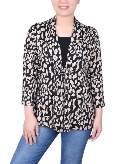 Dressbarn Premium | Puff Print 3/4 Sleeve Two-Fer Top - Petite
