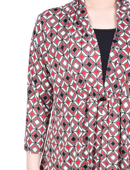 Dressbarn Premium | Puff Print 3/4 Sleeve Two-Fer Top - Petite