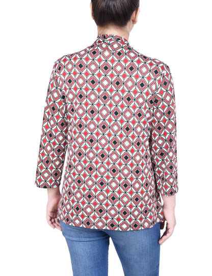 Dressbarn Premium | Puff Print 3/4 Sleeve Two-Fer Top - Petite