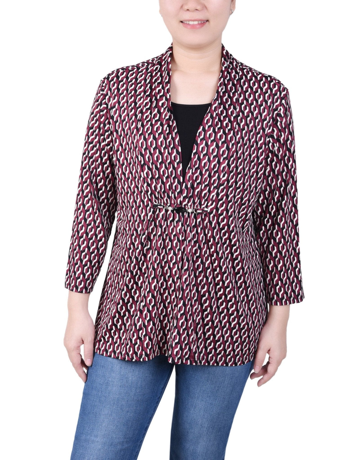 Dressbarn Premium | Puff Print 3/4 Sleeve Two-Fer Top - Petite