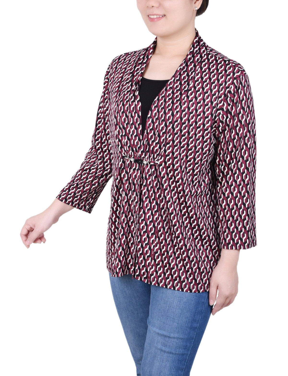 Dressbarn Premium | Puff Print 3/4 Sleeve Two-Fer Top - Petite