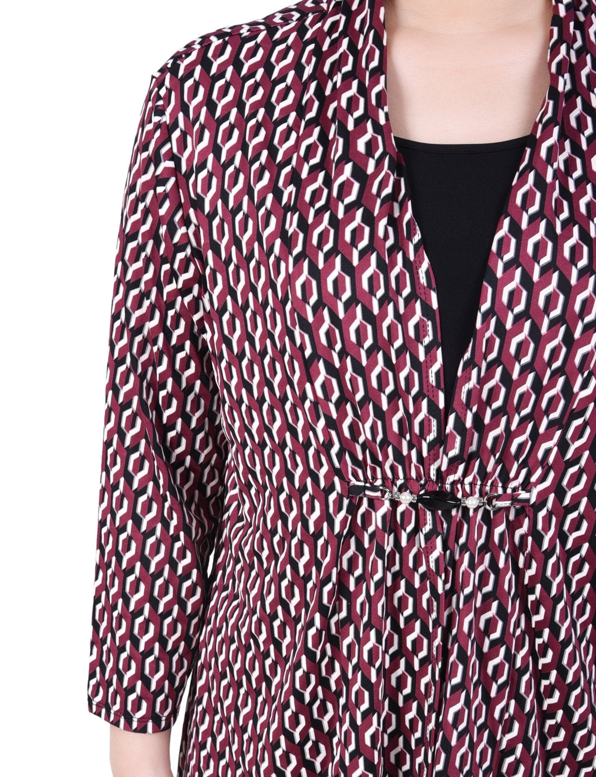 Dressbarn Premium | Puff Print 3/4 Sleeve Two-Fer Top - Petite