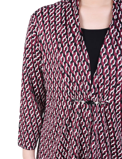 Dressbarn Premium | Puff Print 3/4 Sleeve Two-Fer Top - Petite