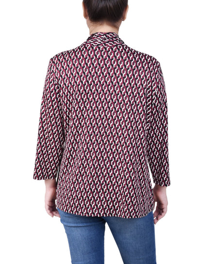 Dressbarn Premium | Puff Print 3/4 Sleeve Two-Fer Top - Petite