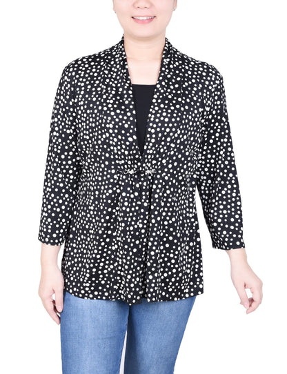Dressbarn Premium | Puff Print 3/4 Sleeve Two-Fer Top - Petite