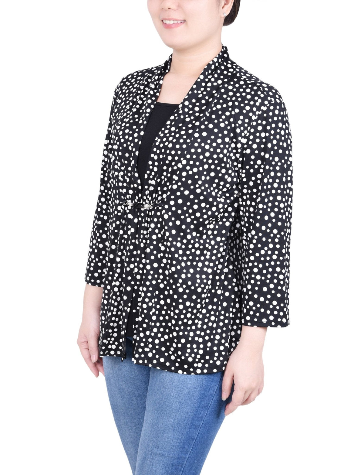 Dressbarn Premium | Puff Print 3/4 Sleeve Two-Fer Top - Petite