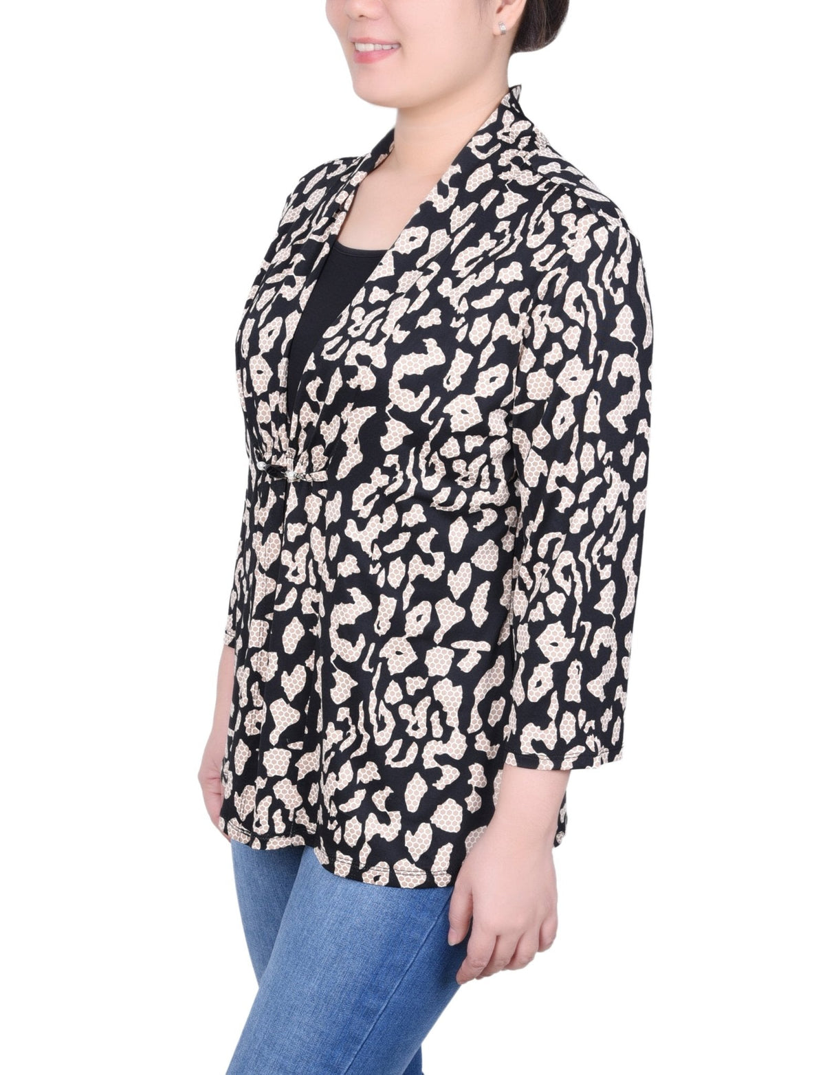 Dressbarn Premium | Puff Print 3/4 Sleeve Two-Fer Top - Petite
