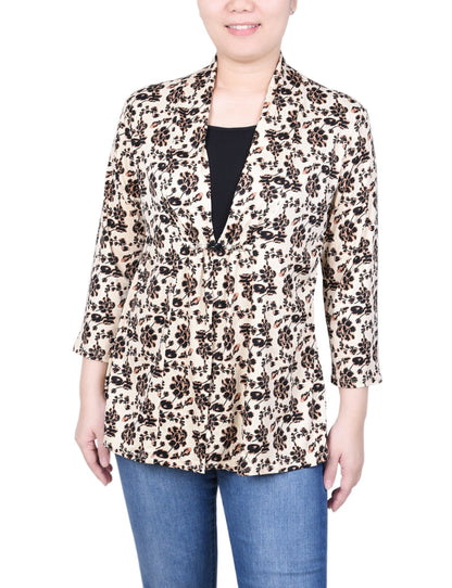 Dressbarn Premium | Puff Print 3/4 Sleeve Two-Fer Top - Petite