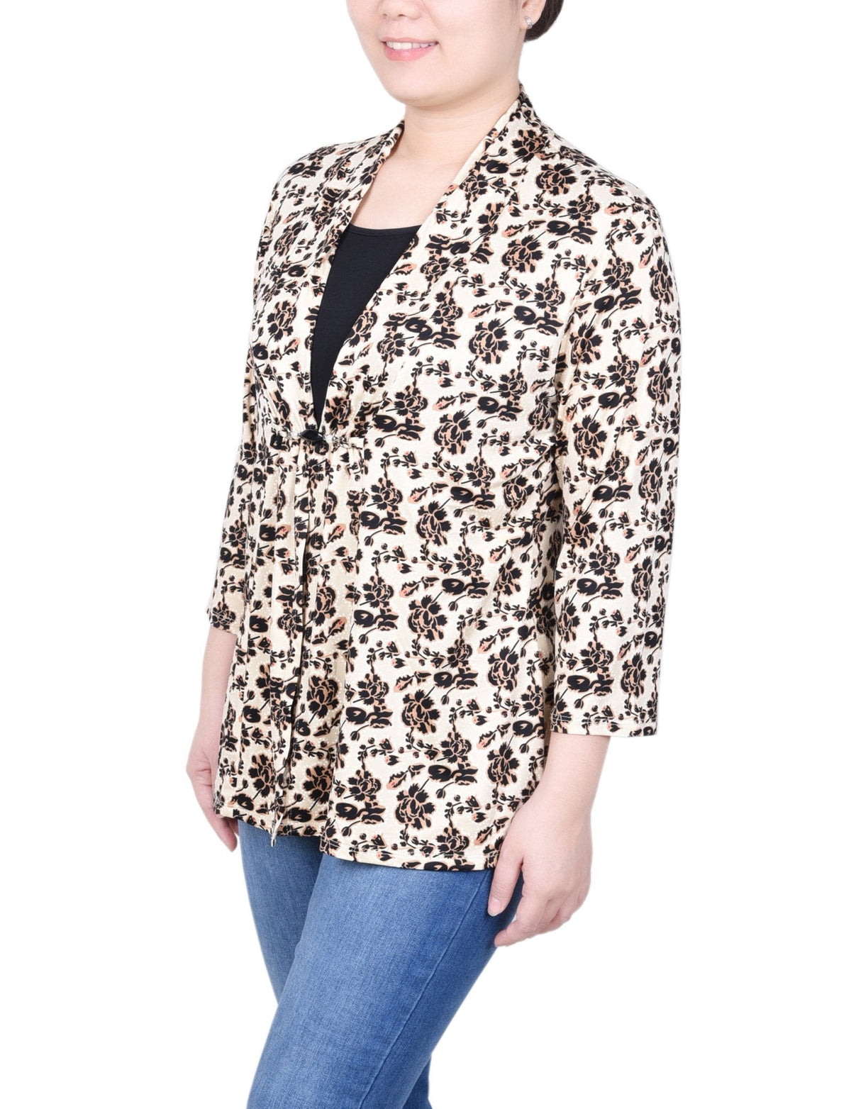 Dressbarn Premium | Puff Print 3/4 Sleeve Two-Fer Top - Petite