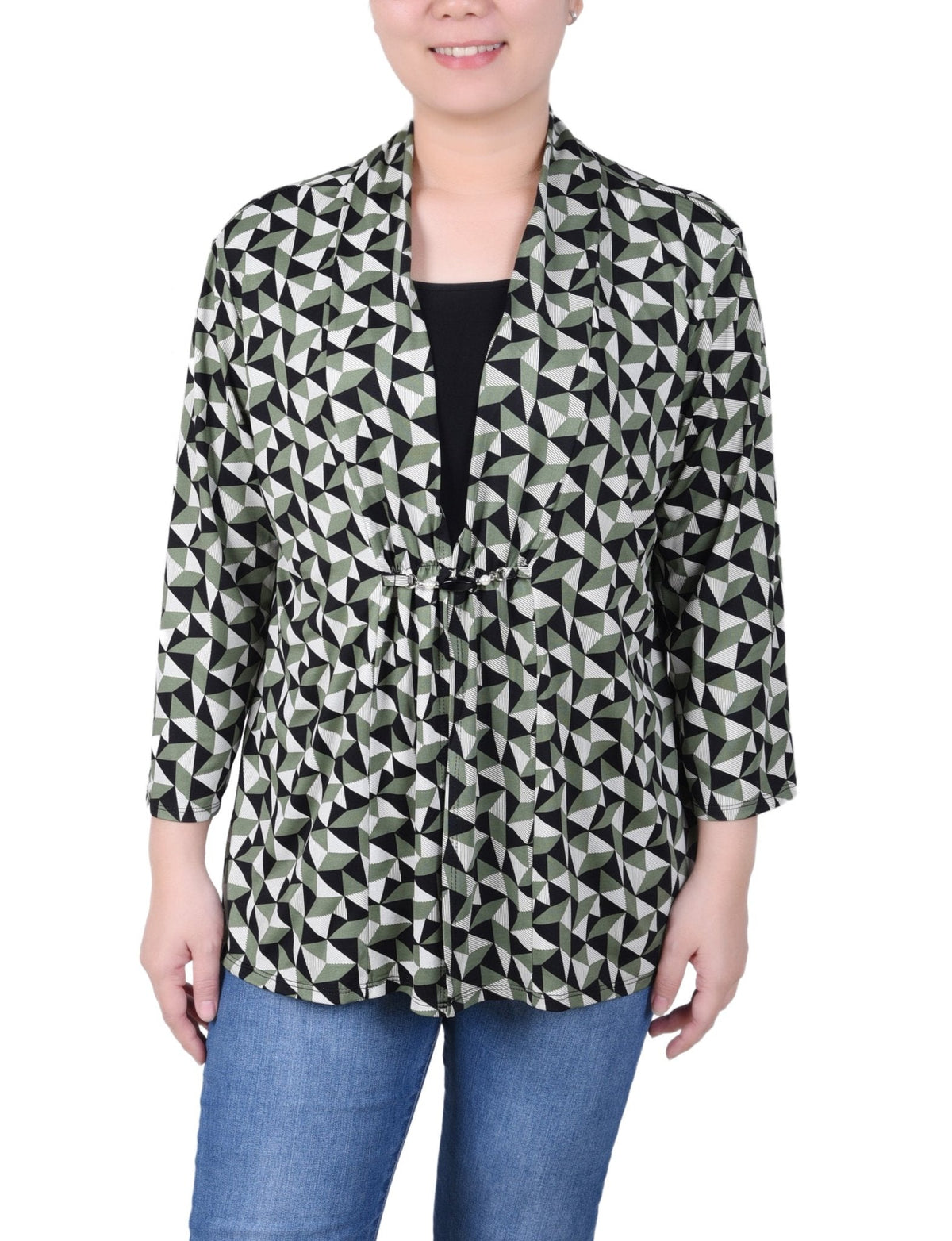 Dressbarn Premium | Puff Print 3/4 Sleeve Two-Fer Top - Petite