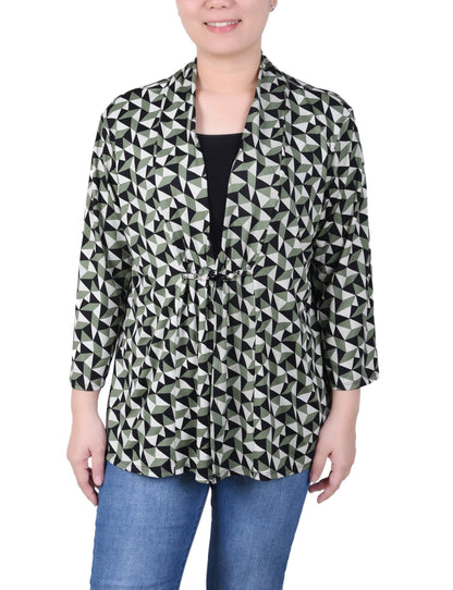 Dressbarn Premium | Puff Print 3/4 Sleeve Two-Fer Top - Petite