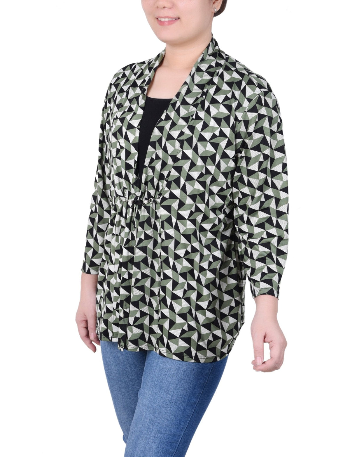Dressbarn Premium | Puff Print 3/4 Sleeve Two-Fer Top - Petite