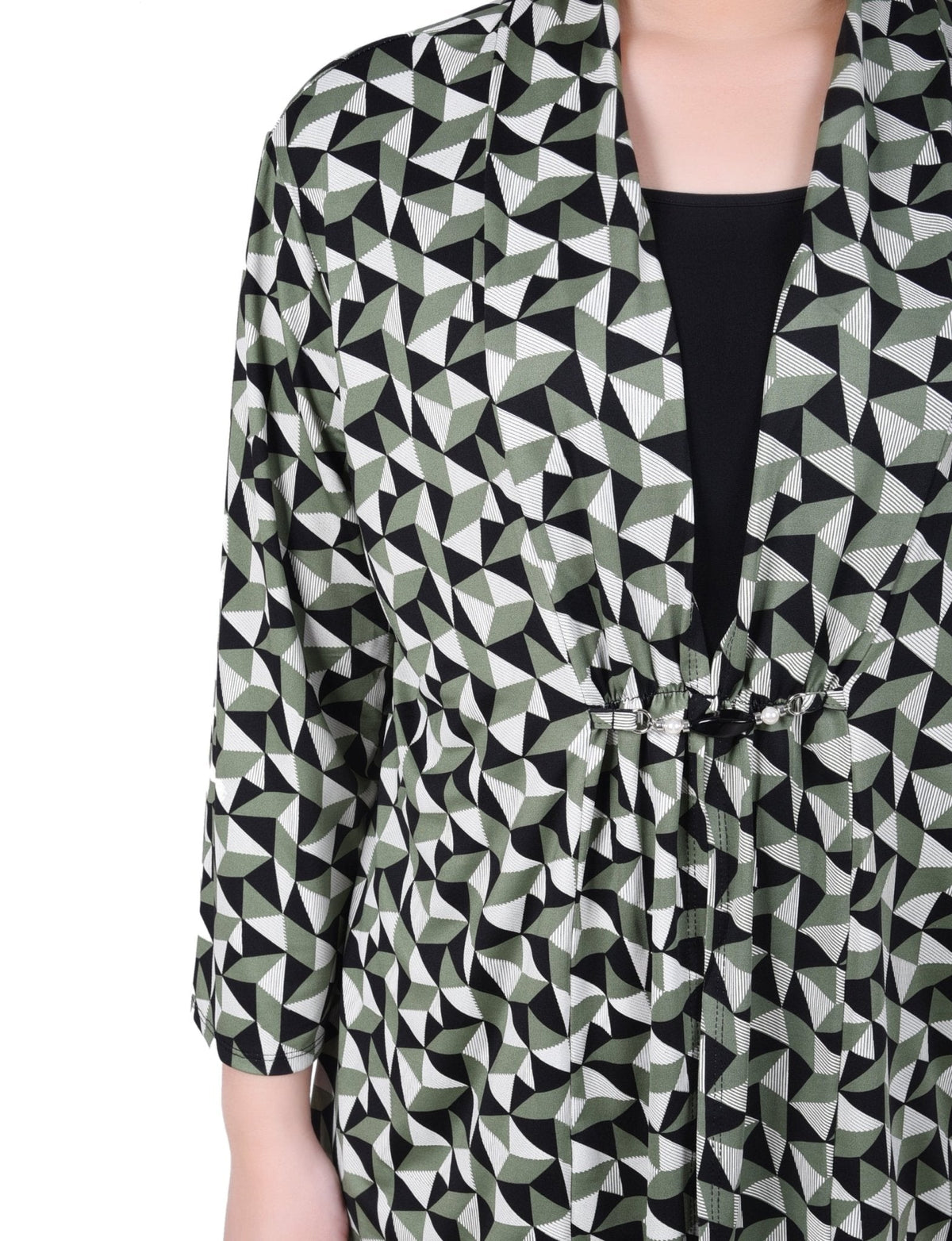 Dressbarn Premium | Puff Print 3/4 Sleeve Two-Fer Top - Petite