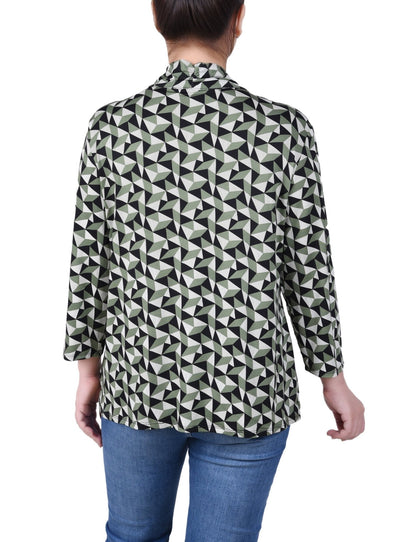 Dressbarn Premium | Puff Print 3/4 Sleeve Two-Fer Top - Petite