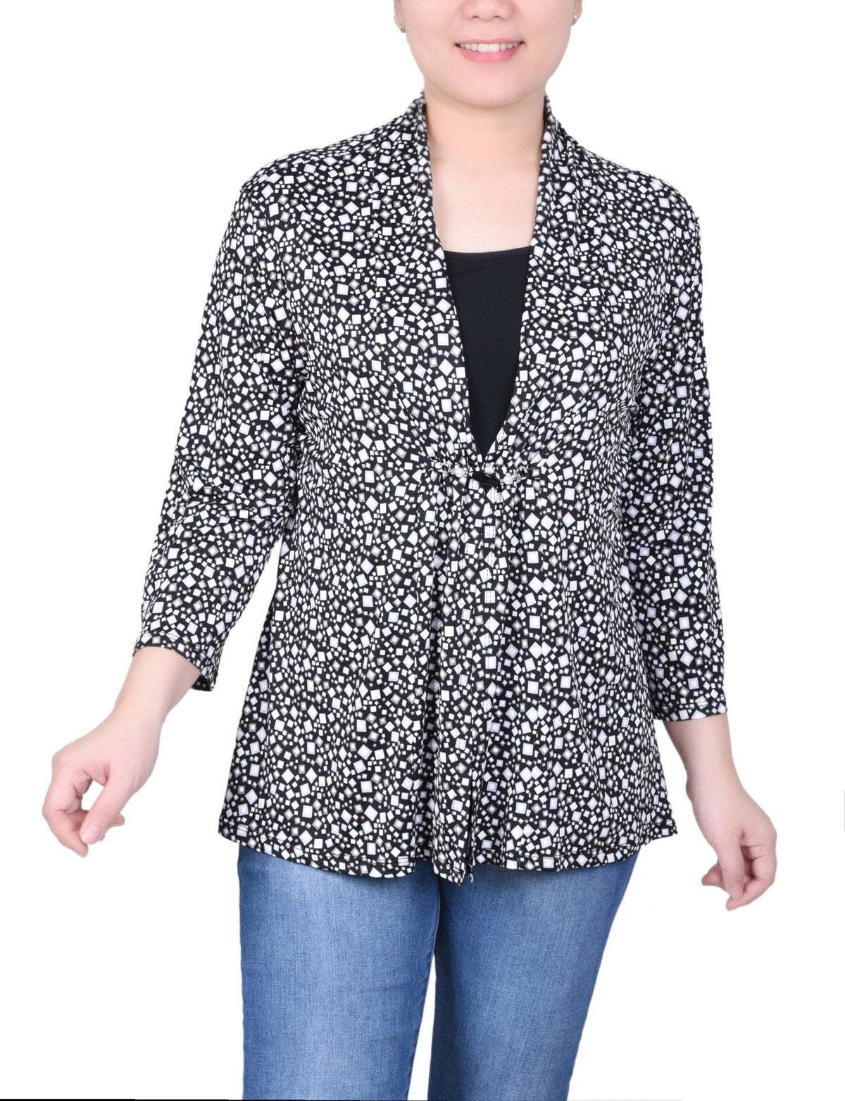 Dressbarn Premium | Puff Print 3/4 Sleeve Two-Fer Top - Petite