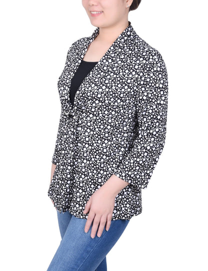 Dressbarn Premium | Puff Print 3/4 Sleeve Two-Fer Top - Petite