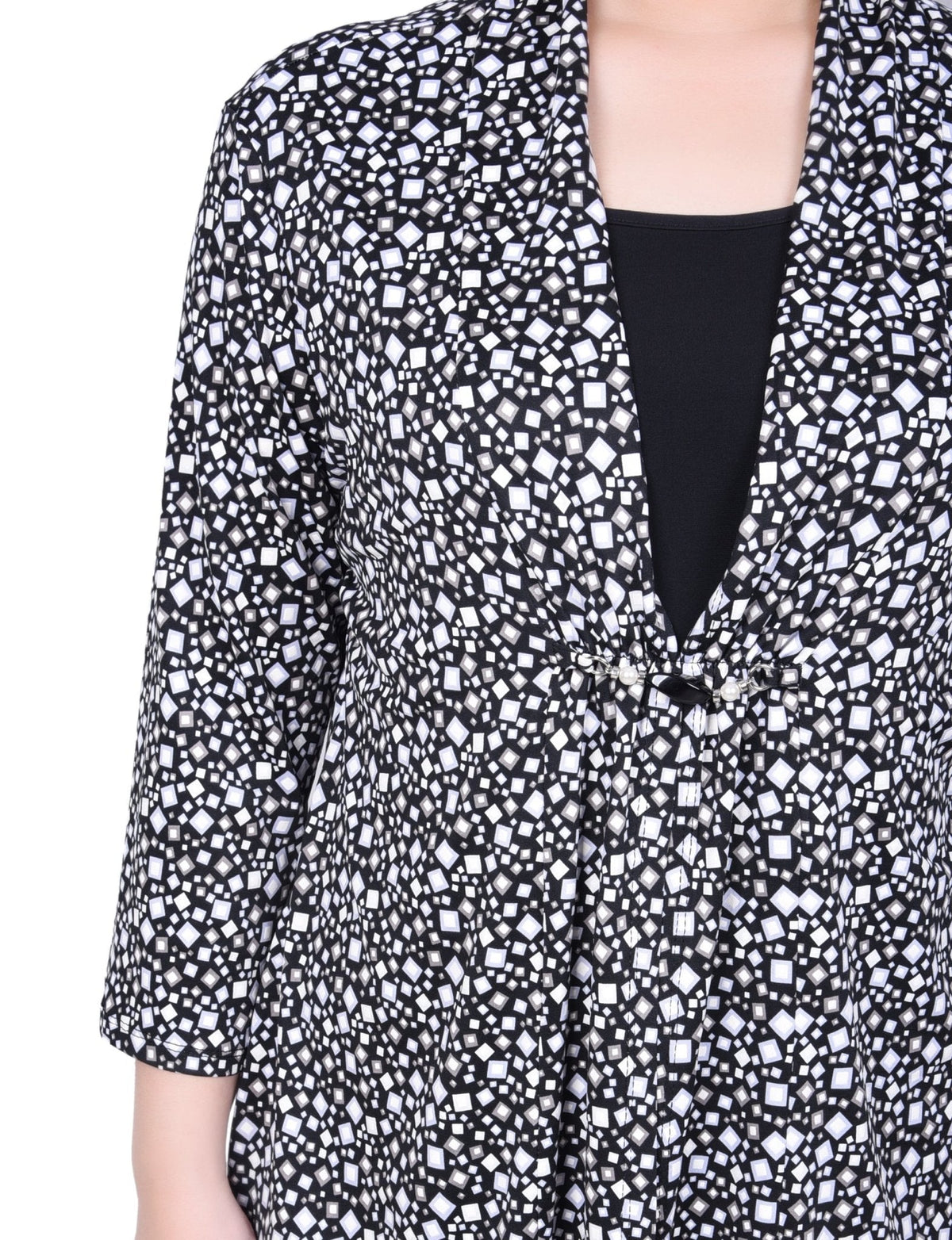 Dressbarn Premium | Puff Print 3/4 Sleeve Two-Fer Top - Petite