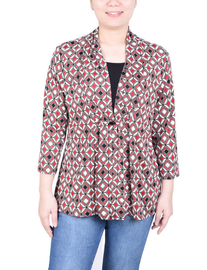 Dressbarn Premium | Puff Print 3/4 Sleeve Two-Fer Top - Petite