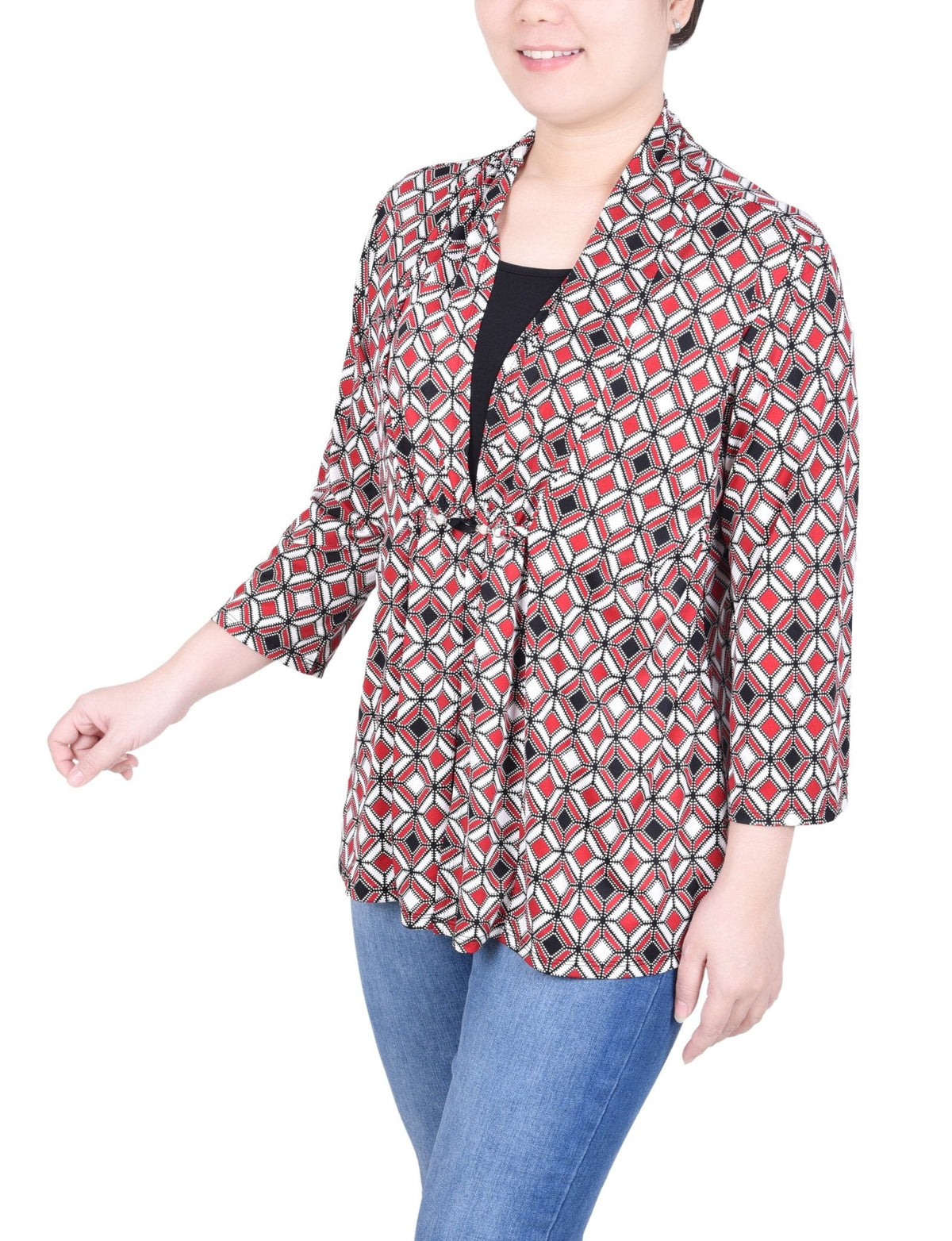Dressbarn Premium | Puff Print 3/4 Sleeve Two-Fer Top - Petite