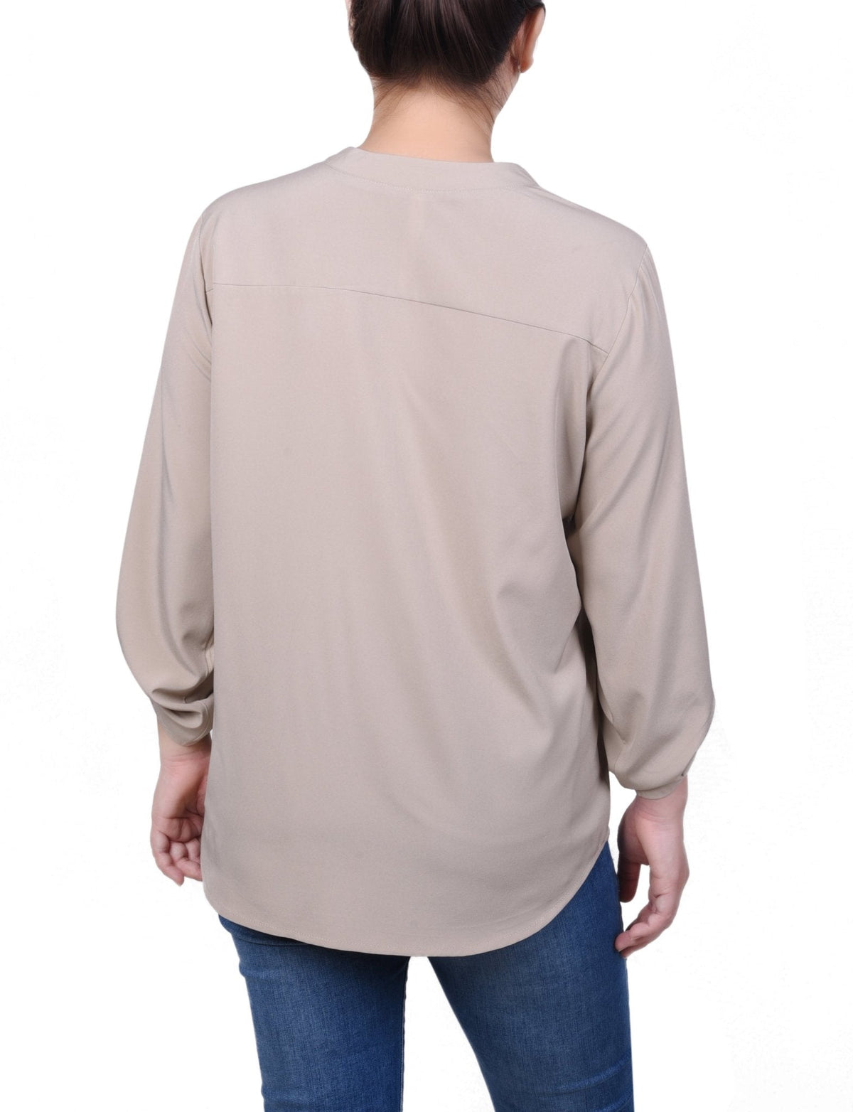 Dressbarn Popular | Roll Tab Sleeve Blouse with Pockets - Petite