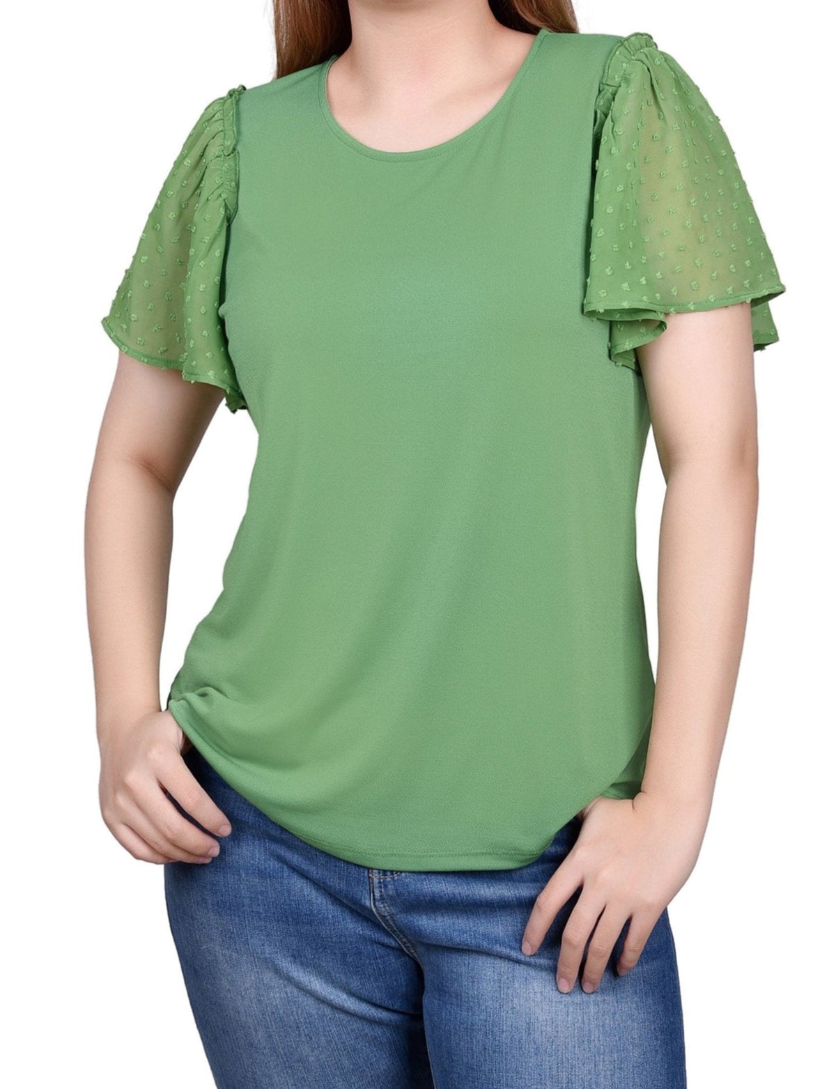Dressbarn Premium | Clip Dot Flutter Sleeve Top - Petite