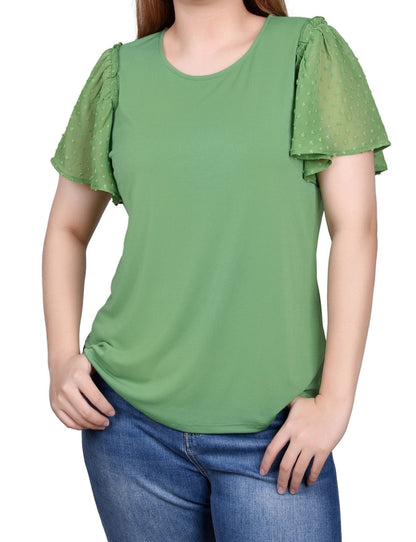 Dressbarn Premium | Clip Dot Flutter Sleeve Top - Petite