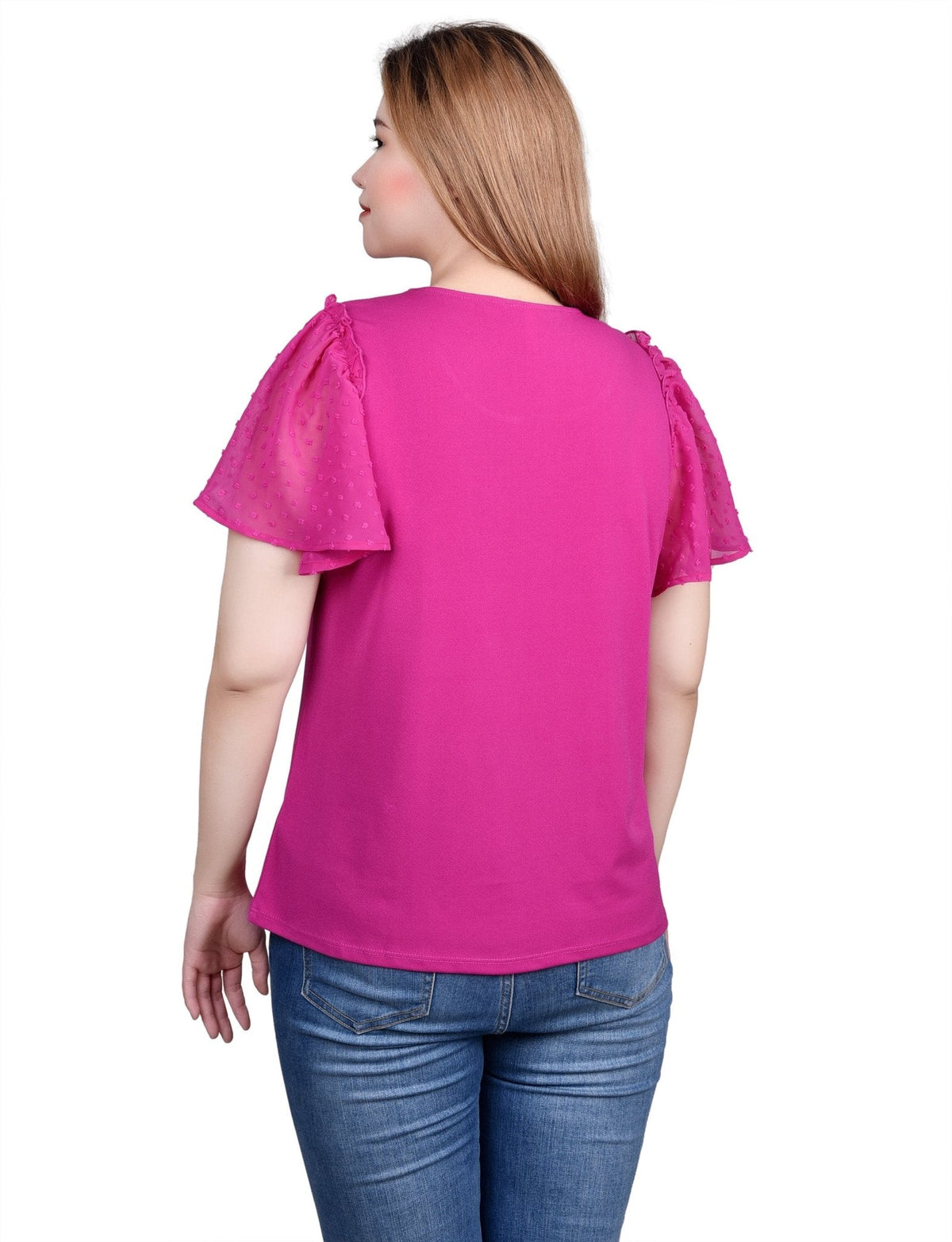 Dressbarn Premium | Clip Dot Flutter Sleeve Top - Petite