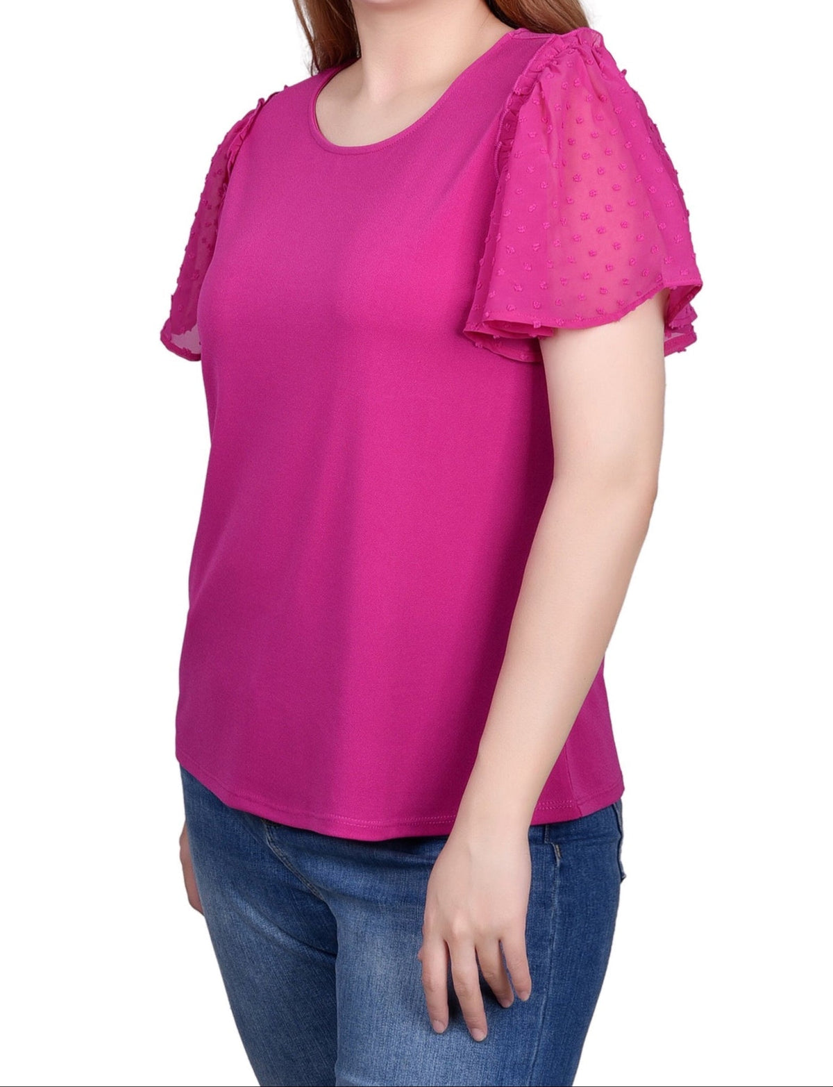 Dressbarn Premium | Clip Dot Flutter Sleeve Top - Petite