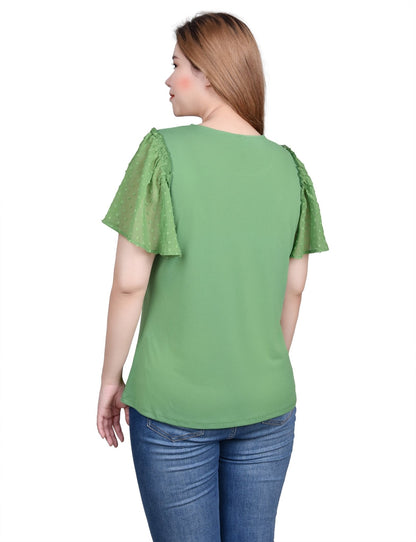 Dressbarn Premium | Clip Dot Flutter Sleeve Top - Petite