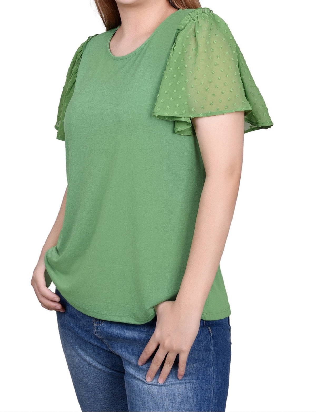 Dressbarn Premium | Clip Dot Flutter Sleeve Top - Petite