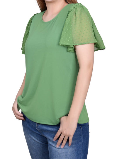 Dressbarn Premium | Clip Dot Flutter Sleeve Top - Petite
