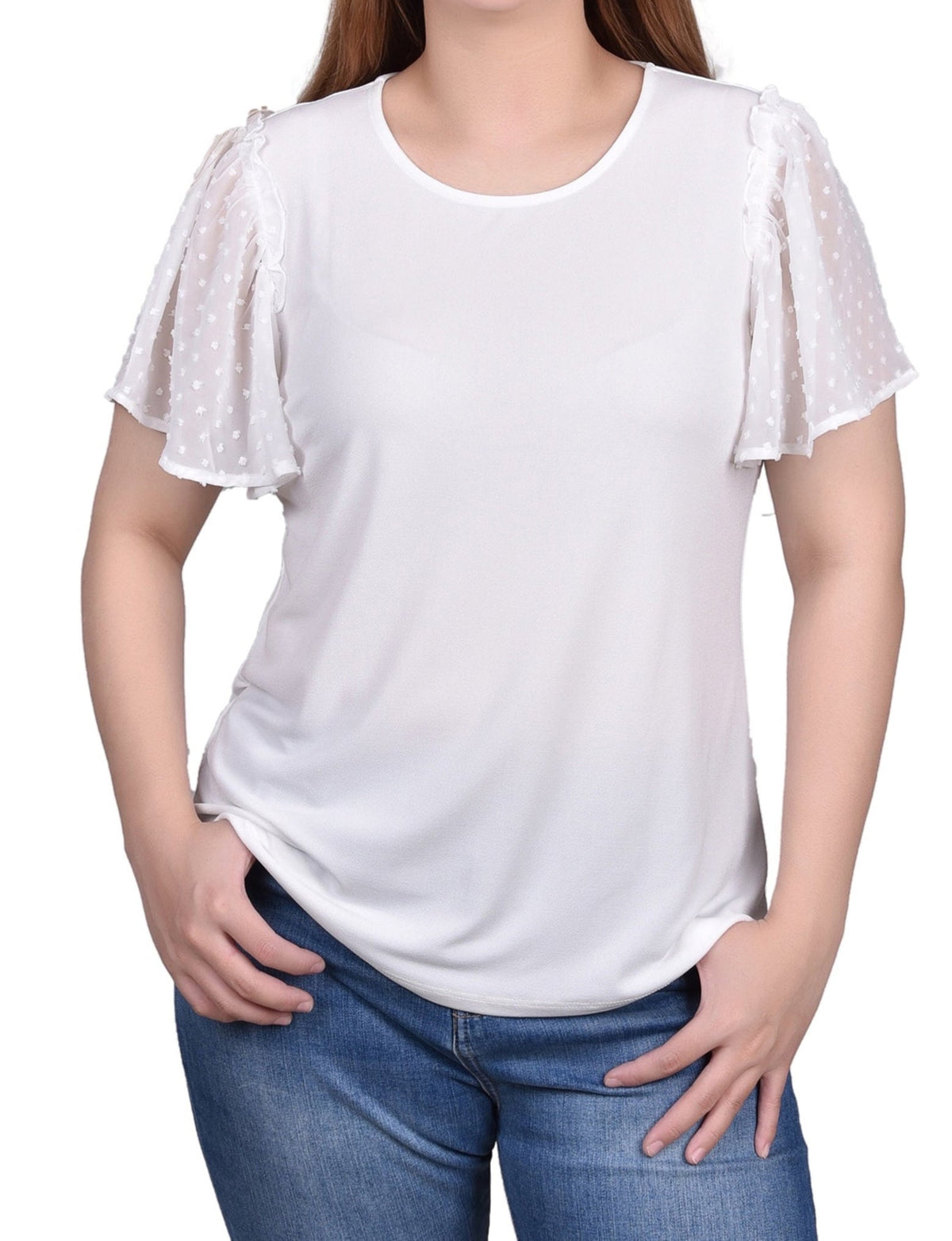 Dressbarn Premium | Clip Dot Flutter Sleeve Top - Petite