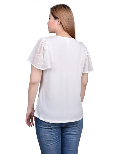 Dressbarn Premium | Clip Dot Flutter Sleeve Top - Petite