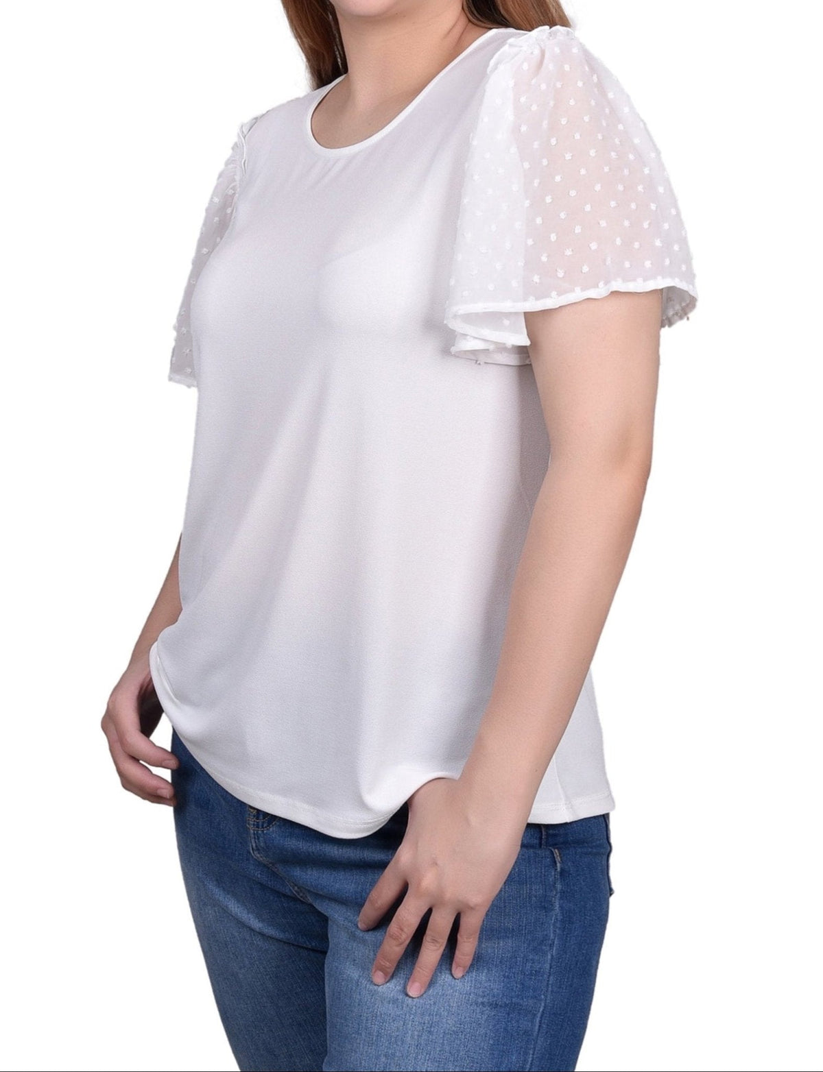 Dressbarn Premium | Clip Dot Flutter Sleeve Top - Petite