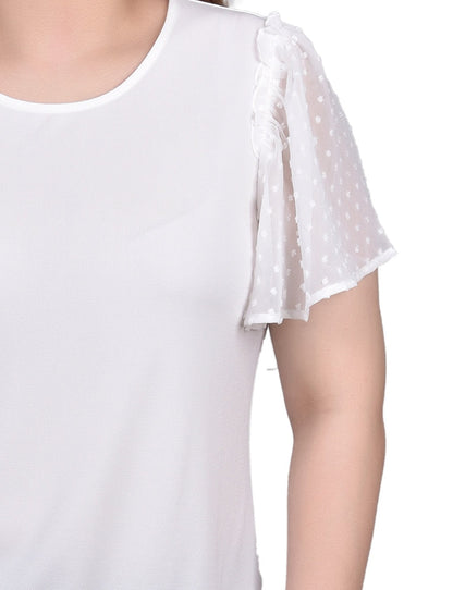 Dressbarn Premium | Clip Dot Flutter Sleeve Top - Petite