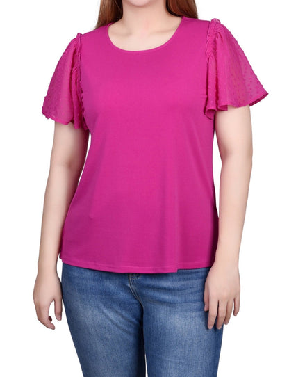 Dressbarn Premium | Clip Dot Flutter Sleeve Top - Petite