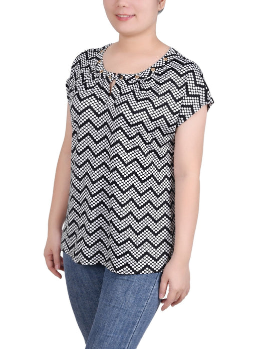 Dressbarn Featured | Short Extended-Sleeve Grommet Neck Knit Top - Petite