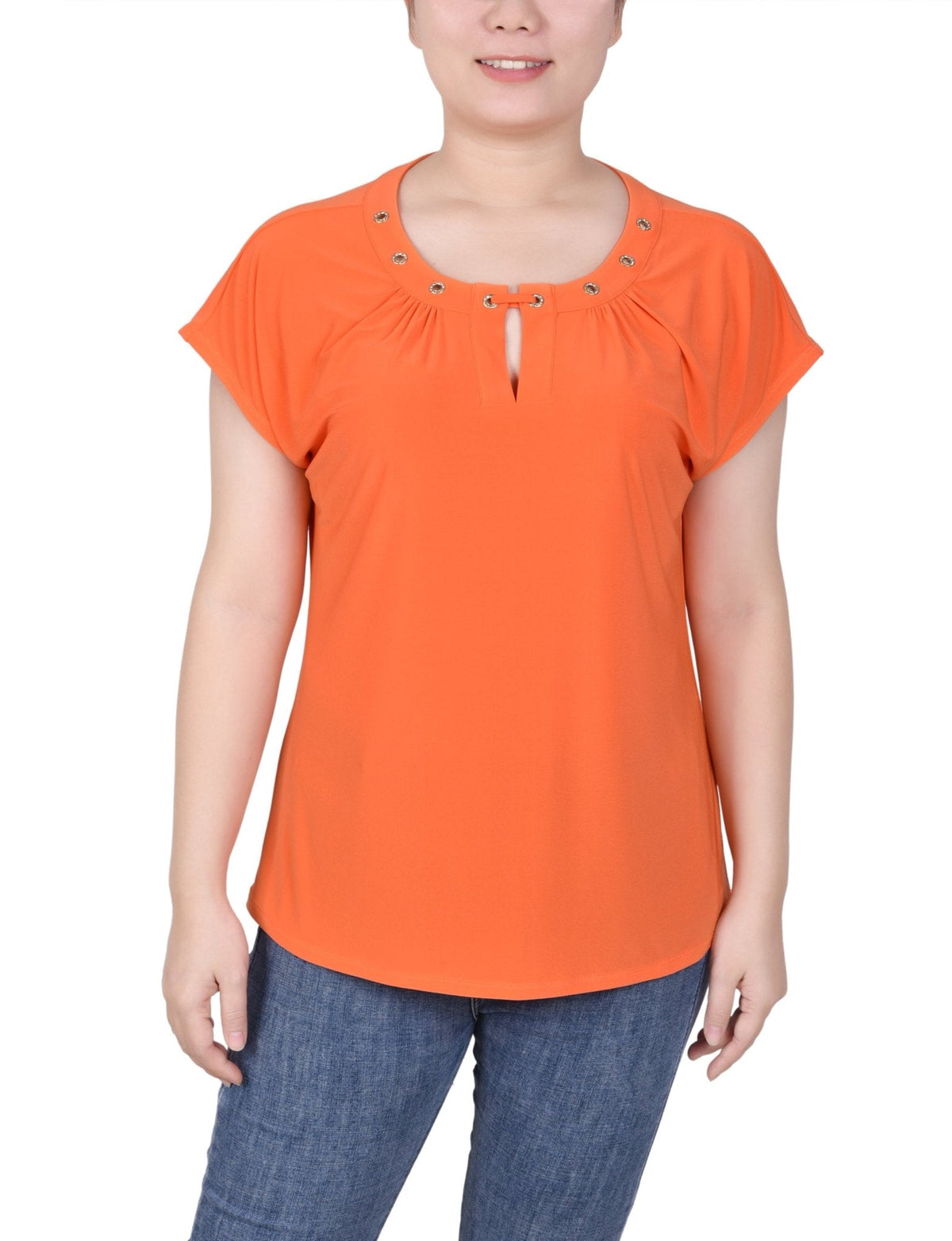 Dressbarn Featured | Short Extended-Sleeve Grommet Neck Knit Top - Petite