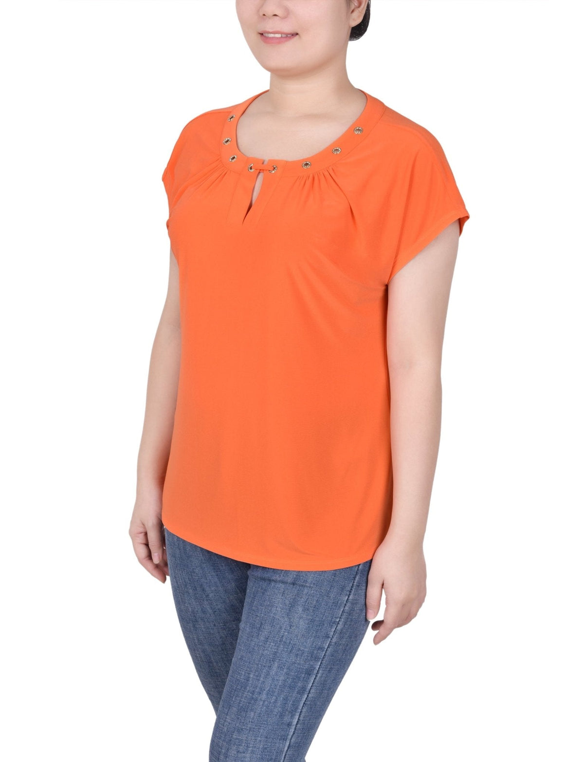 Dressbarn Featured | Short Extended-Sleeve Grommet Neck Knit Top - Petite