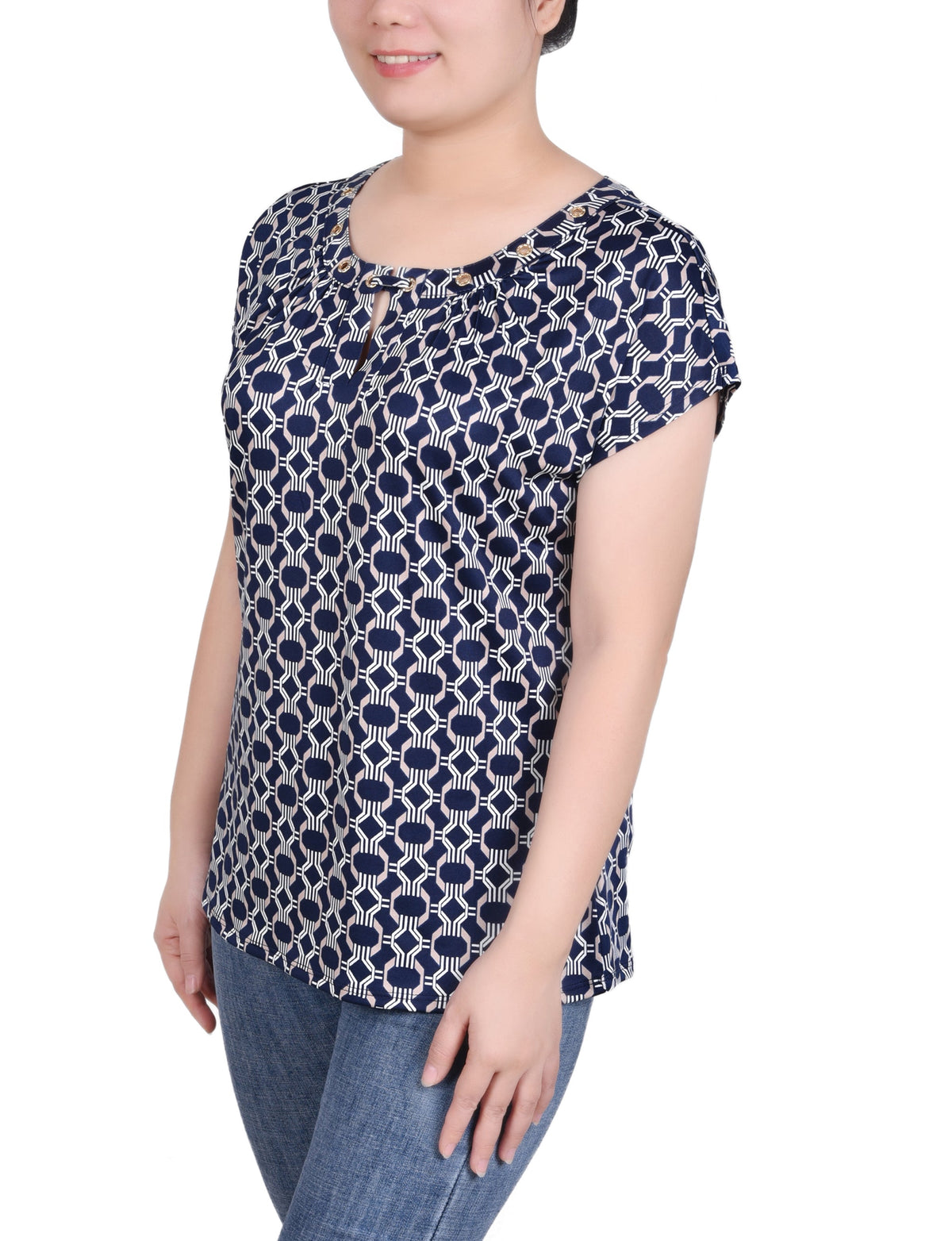 Dressbarn Featured | Short Extended-Sleeve Grommet Neck Knit Top - Petite