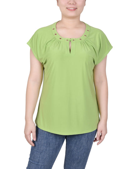 Dressbarn Featured | Short Extended-Sleeve Grommet Neck Knit Top - Petite