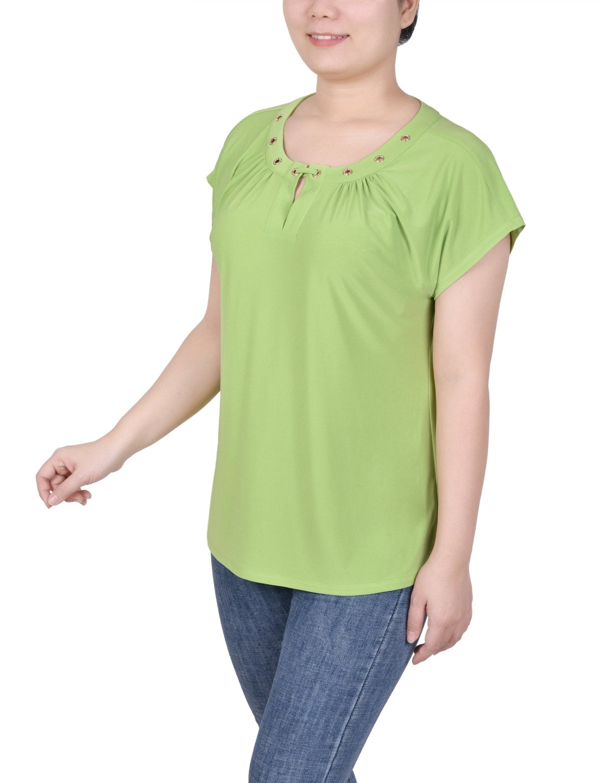 Dressbarn Featured | Short Extended-Sleeve Grommet Neck Knit Top - Petite