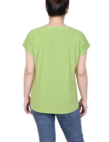 Dressbarn Featured | Short Extended-Sleeve Grommet Neck Knit Top - Petite