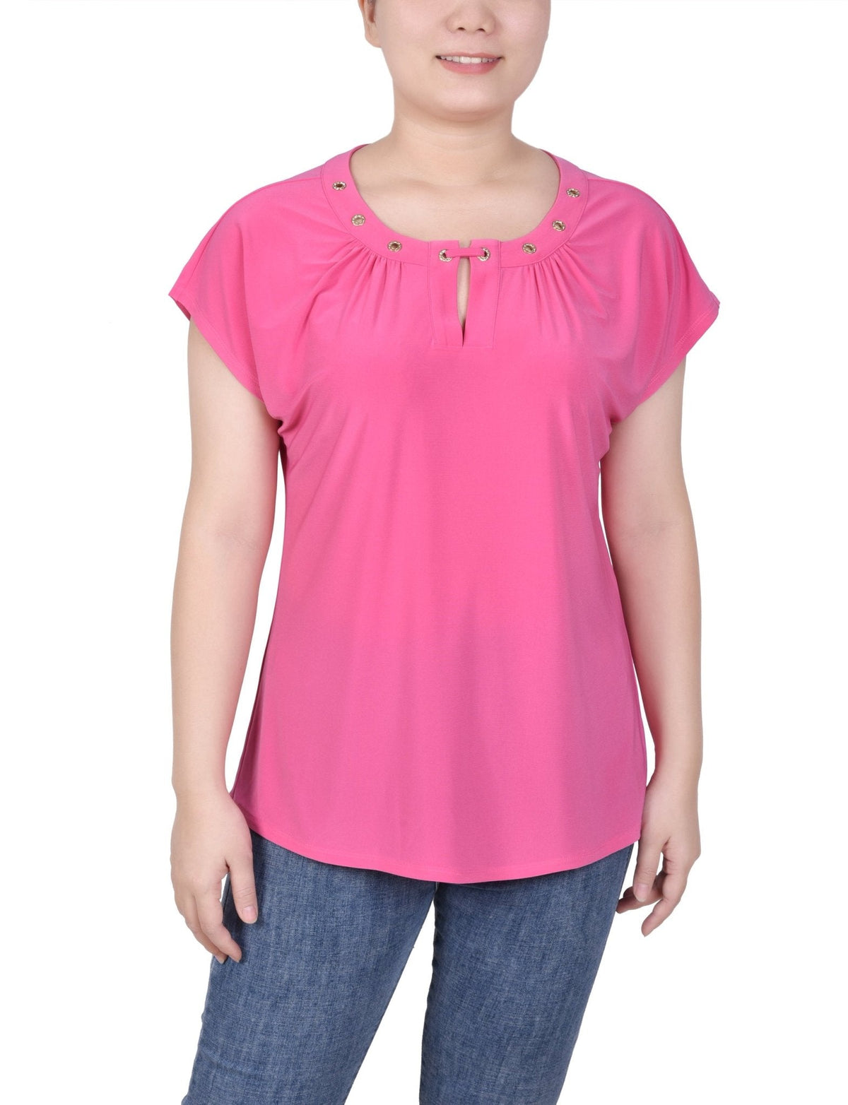 Dressbarn Featured | Short Extended-Sleeve Grommet Neck Knit Top - Petite