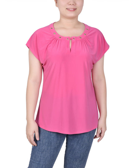 Dressbarn Featured | Short Extended-Sleeve Grommet Neck Knit Top - Petite