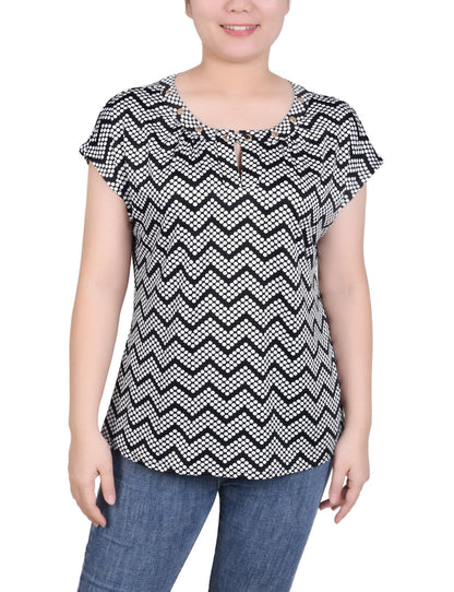 Dressbarn Featured | Short Extended-Sleeve Grommet Neck Knit Top - Petite